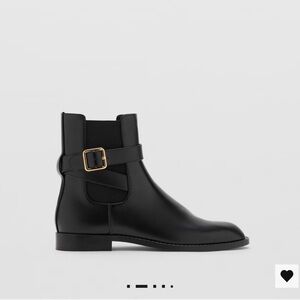 Mango Black Leather Ankle Boots with Gold Buckle